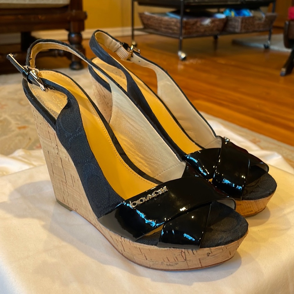 Coach Wedges with Patent Leather and Classic “C” straps